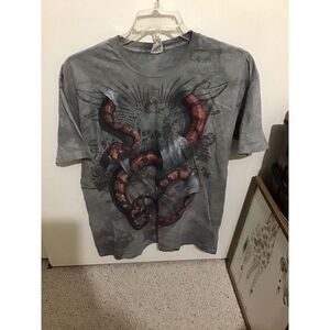 NEW! The Mountain Boa Constrictor Skull  Gray/green Tie Dye T-shirt Adult Size L